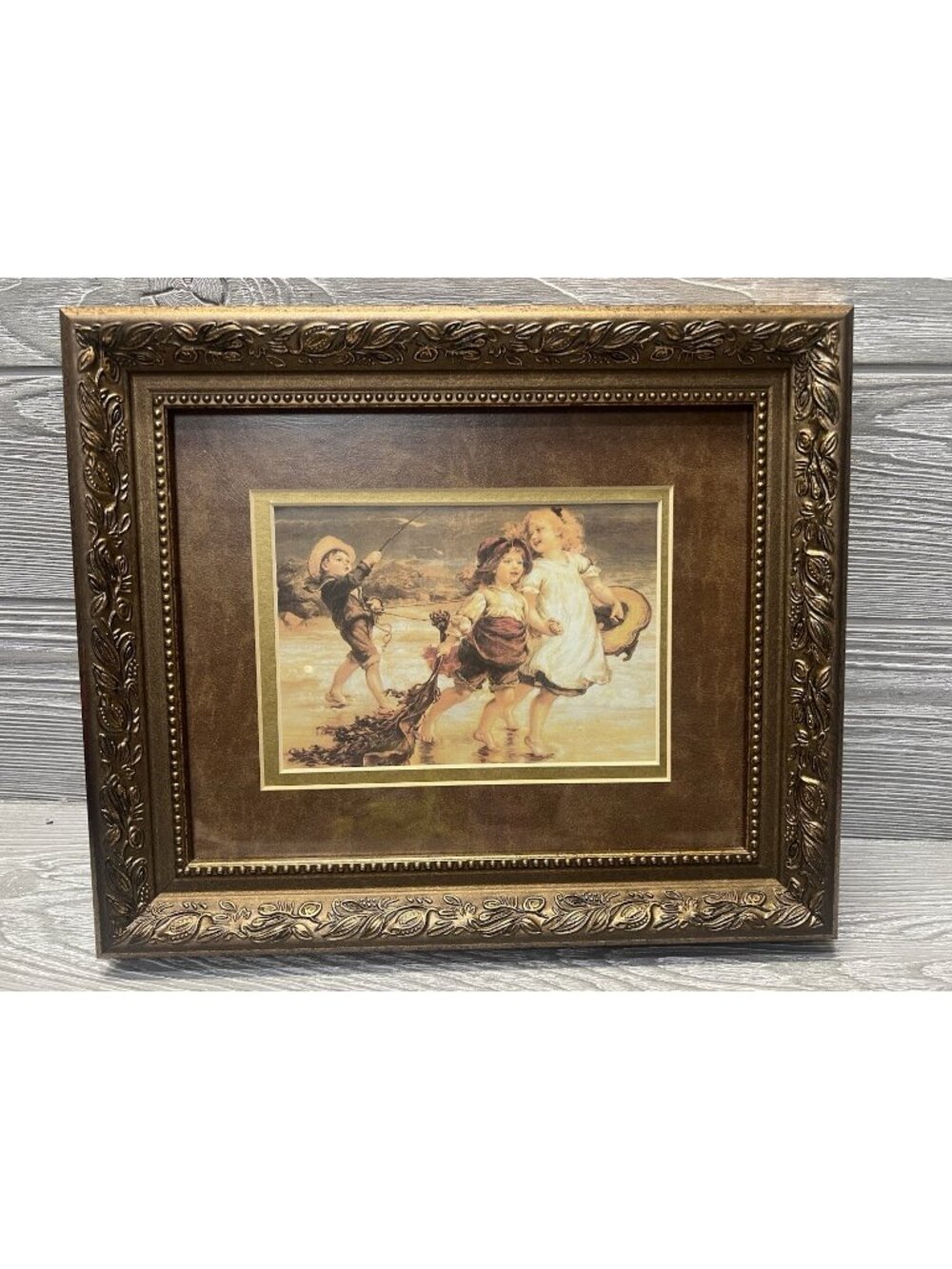 Victorian Children on Beach by the Sea Beautifully Framed Picture Print